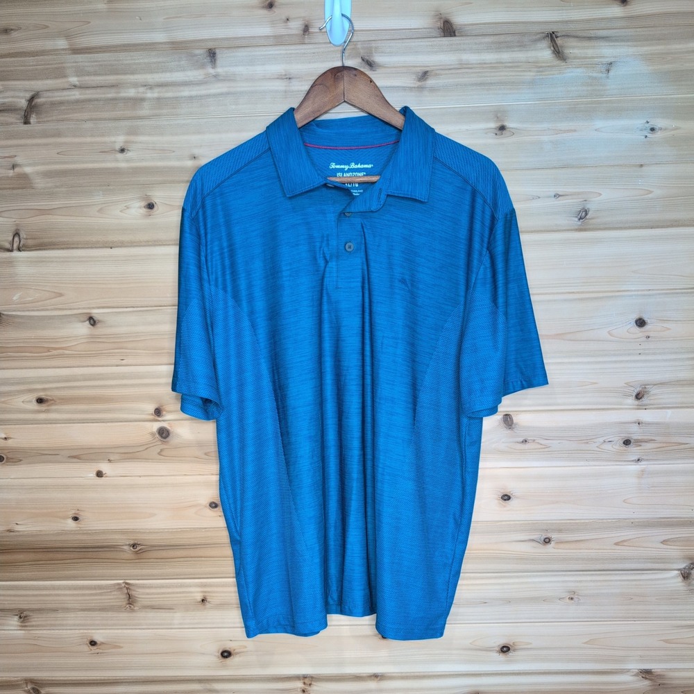 Tommy Bahama IslandZone Mens XL Blue Heathered Recycled Polyester Polo Shirt